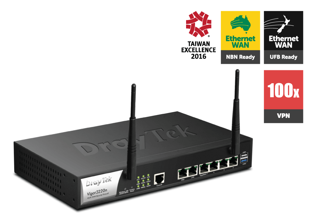 Draytek Vigor 3220n Quad Gigabit Broadband Firewall Qos Ipv6 Router With 1 X Giga Lan 100 X Vpns 50 X