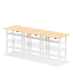 Dynamic Air Back-to-Back W1400 x D600mm Height Adjustable Sit Stand 6 Person Bench Desk With Cable Ports Maple Finish White Frame - HA01942 DD