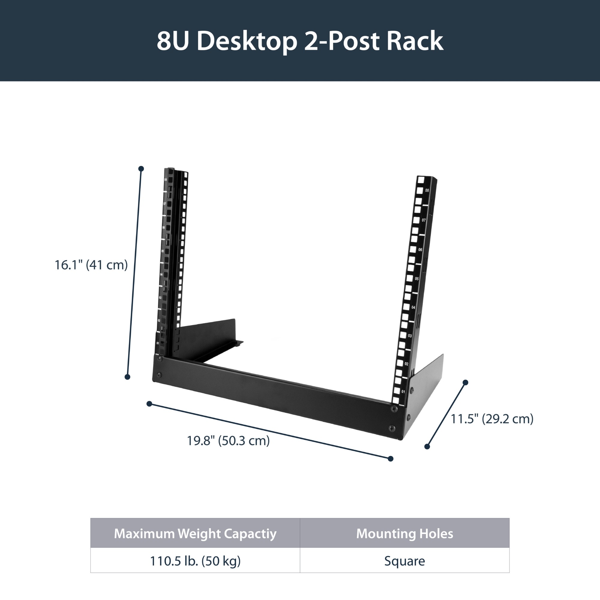 StarTech.com 8U Desktop Rack - 2-Post Open Frame Rack