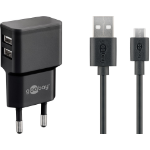 Goobay Dual Micro USB (18 W) power unit with 2x USB ports and Micro USB cable, 1 m, black