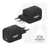 CLUB3D Travel Charger PPS 65Watt GAN technology, Triple port (2x USB Type-C + USB Type-A) Power Delivery(PD) 3.0 Support