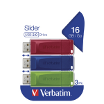 Verbatim Slider - USB Drive - 3x16 GB - Blue/Red/Green