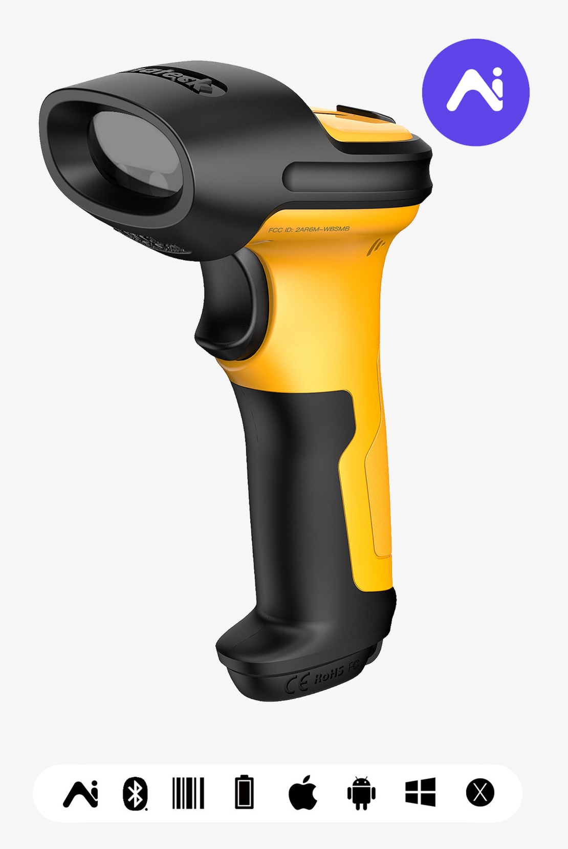 Inateck P6-AI Handheld bar code reader 1D Laser Black, Yellow