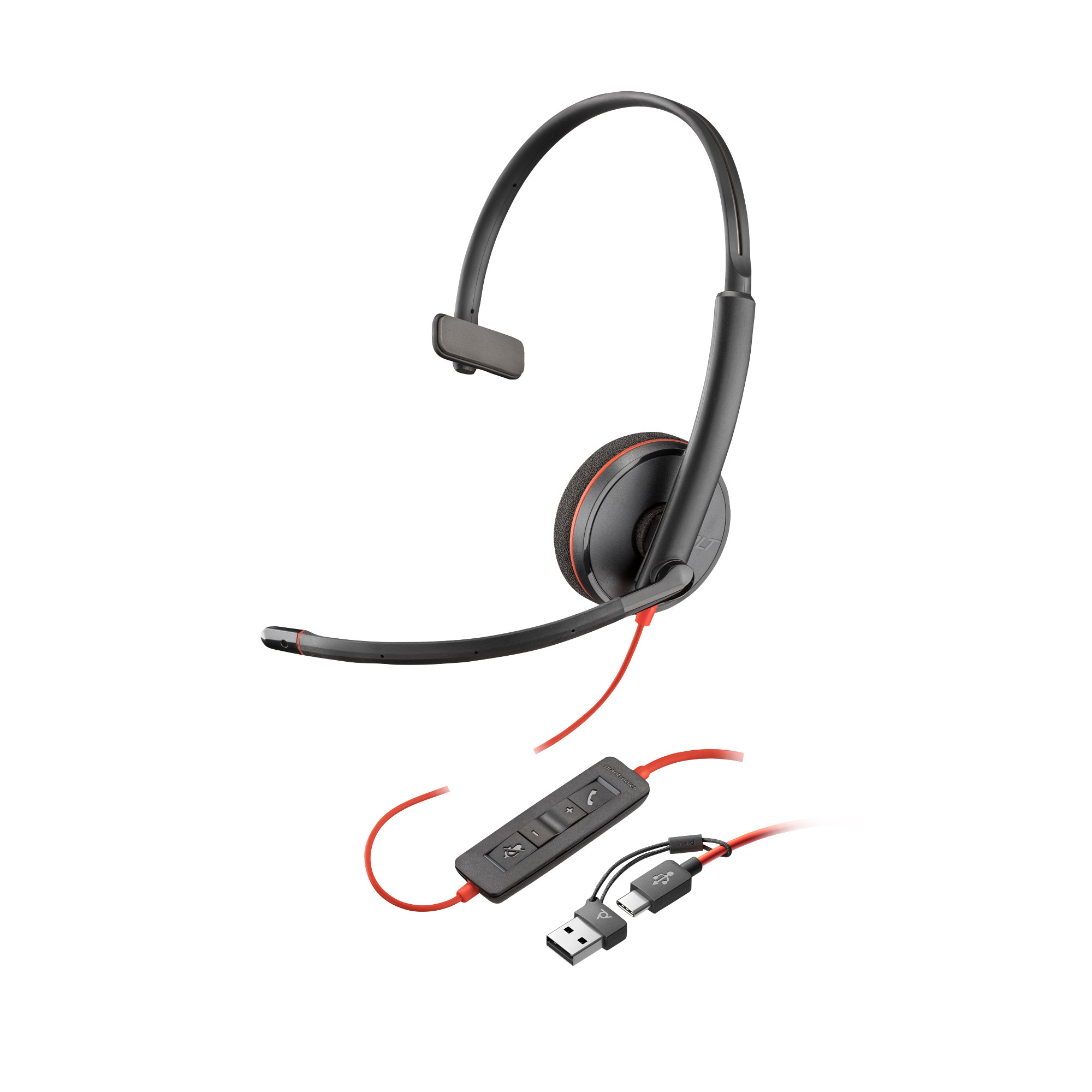 Poly Blackwire 3210 Monaural USB-C Black Headset +USB-C/A Adapter (Bulk)