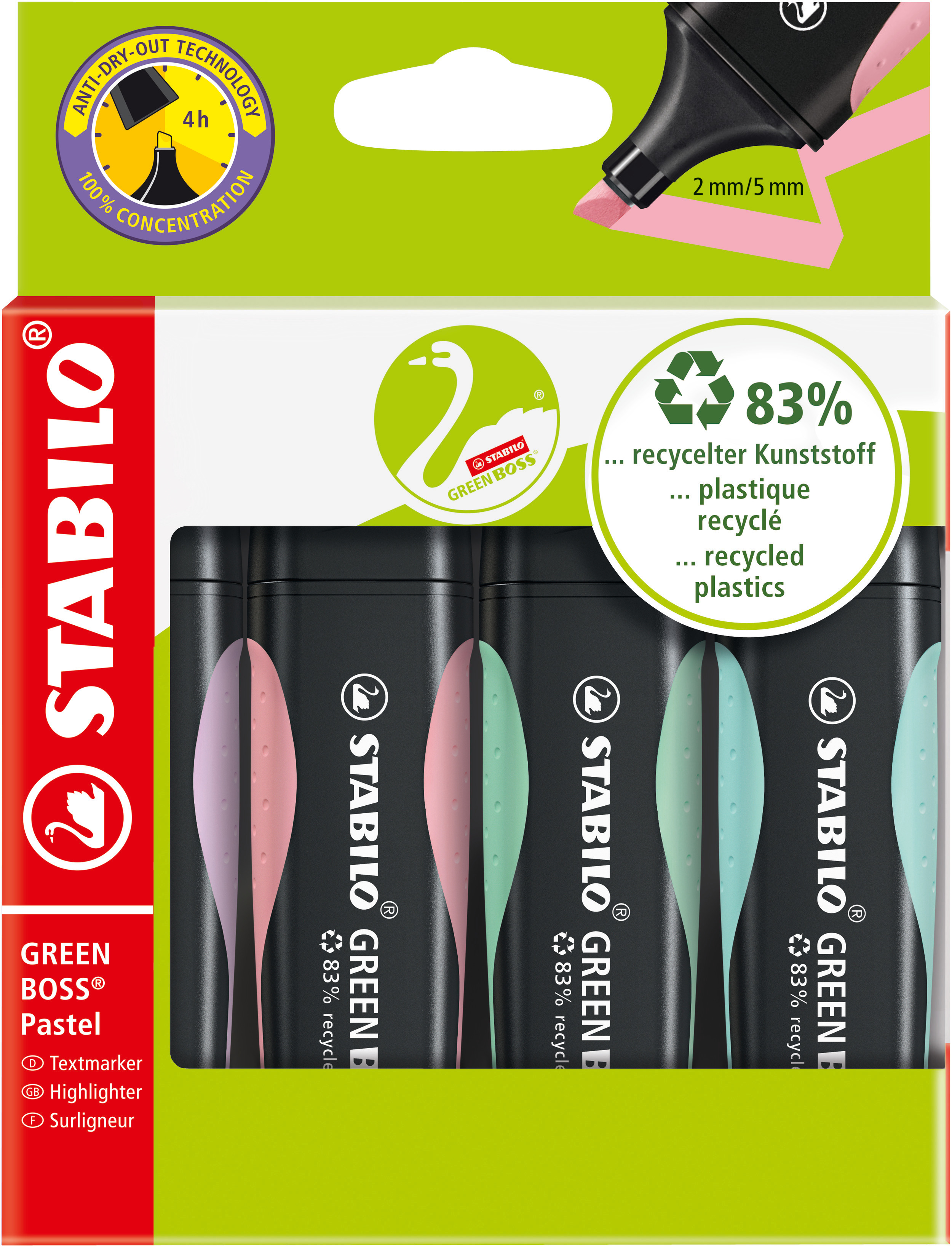 Image of STABILO GREEN BOSS marker 4 pc(s) Chisel tip Green, Mint, Pink, Violet