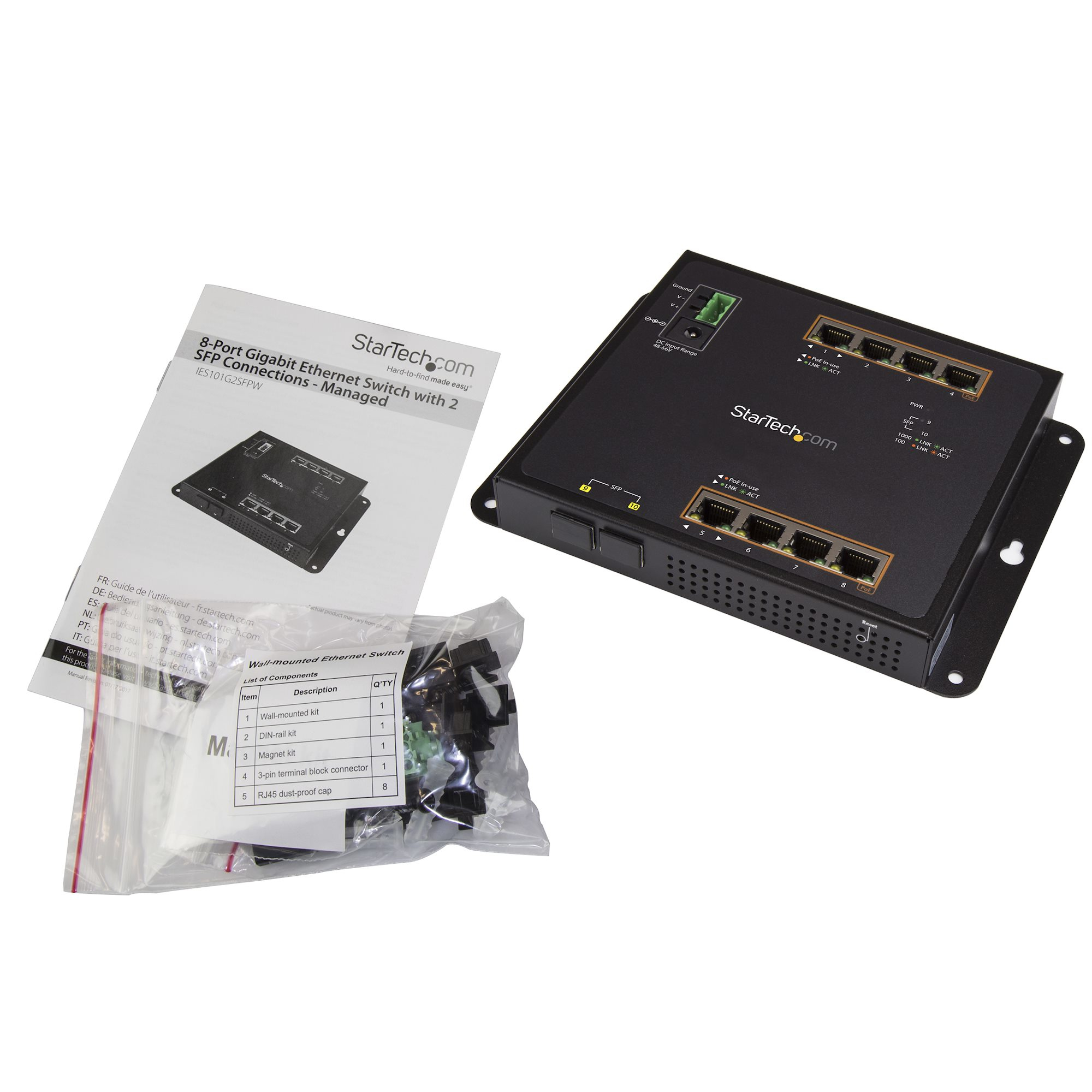 StarTech.com 8-Port PoE+ Gigabit Ethernet Switch plus 2 SFP Connections - Managed - Wall Mount with Front Access
