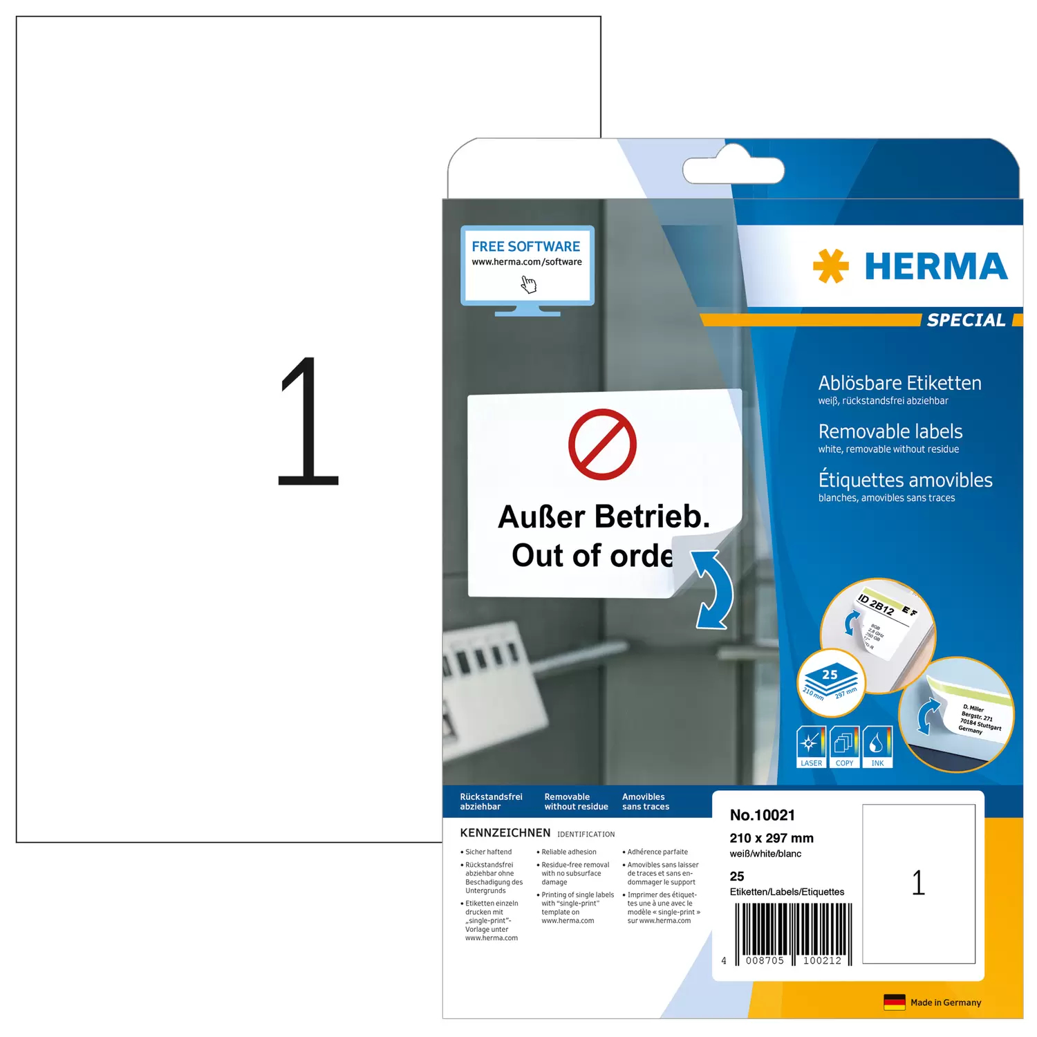 Image of HERMA Removable labels A4 210x297 mm white Movables/removable...