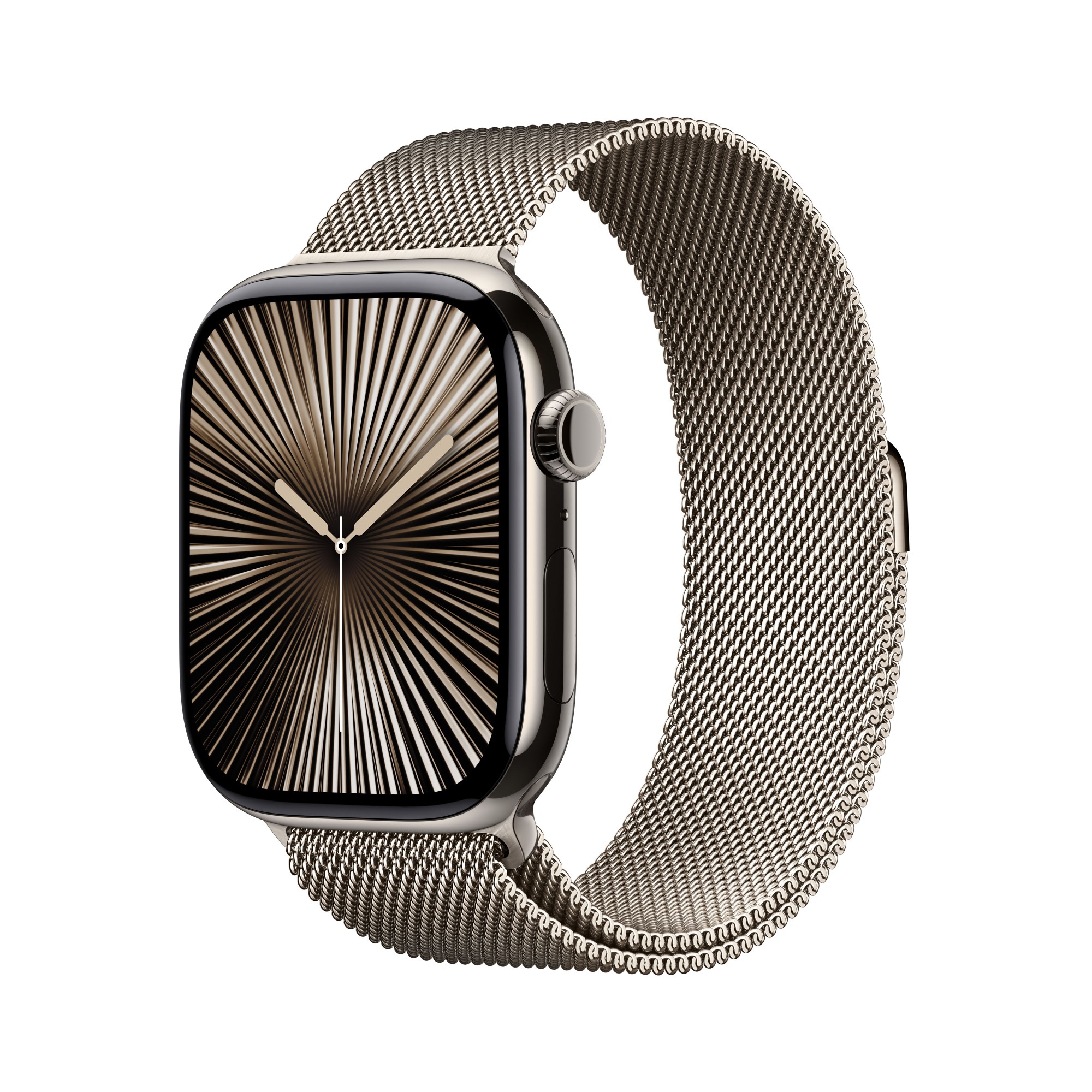 Apple Watch Series 10 (GPS + Cellular) - 46 mm - natural titanium - smart watch with milanese loop - stainless steel mesh - natural - band size: S/M - 64 GB - LTE, Wi-Fi 4, UWB, Bluetooth - 4G - 41.7 g