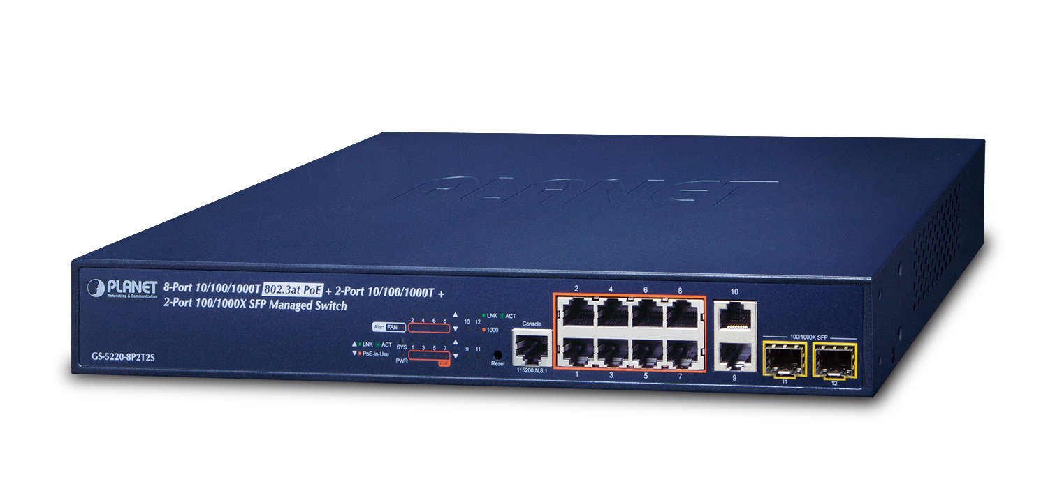 PLANET GS-5220-8P2T2S network switch Managed L2+ Gigabit Ethernet (10/