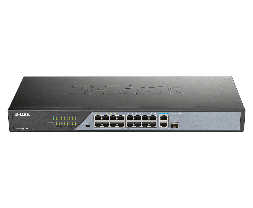 D-Link DSS-100E-18P network switch Unmanaged Fast Ethernet (10/100) Black Power over Ethernet (PoE)