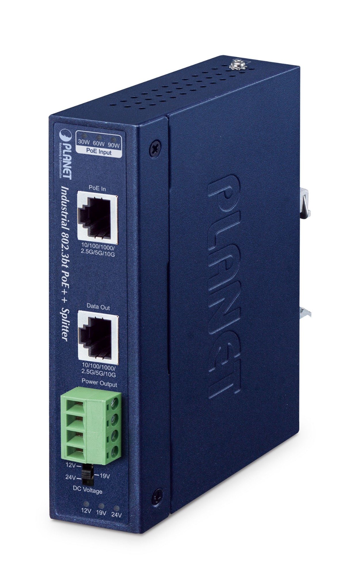 PLANET IP30 Industrial Single-Port 10Gbps 802.3bt PoE++ Splitter netwo