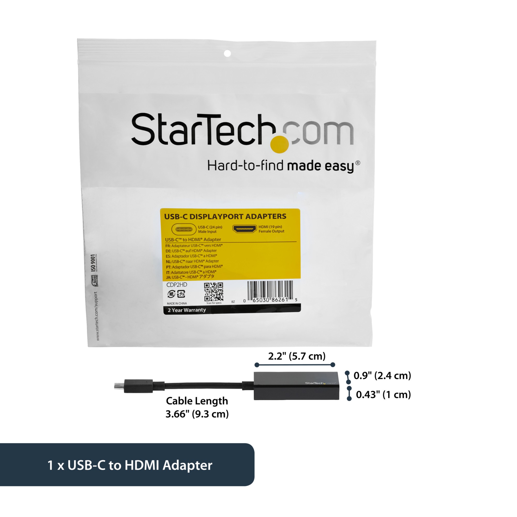 StarTech.com USB-C to HDMI Adapter with 4K 30Hz - Black