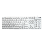 Accuratus Accumed KYBNA-SIL-105CWHHY; fully sealed silicon off-white full size USB&PS/2 keyboard made up of a Rigid Silicone chassis with NanoArmour 2 layer antibacterial protection impregnated into the silicone and coated on the surface. IP 67 rated it i