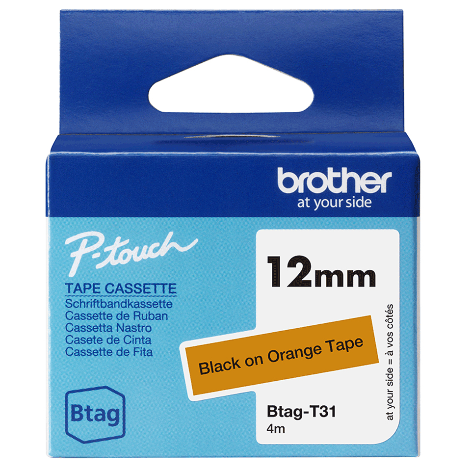 Brother BTAG-T31 DirectLabel-etikettes black on orange 12mm x 4m for Brother Btag 12mm