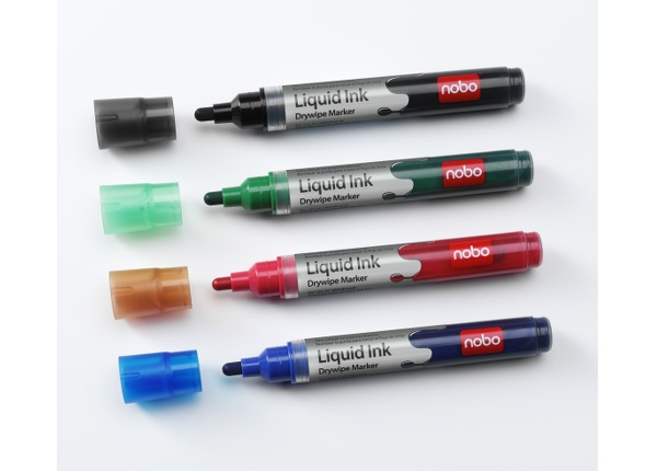 Image of Nobo Liquid Ink Drywipe Markers Assorted Blister (4)
