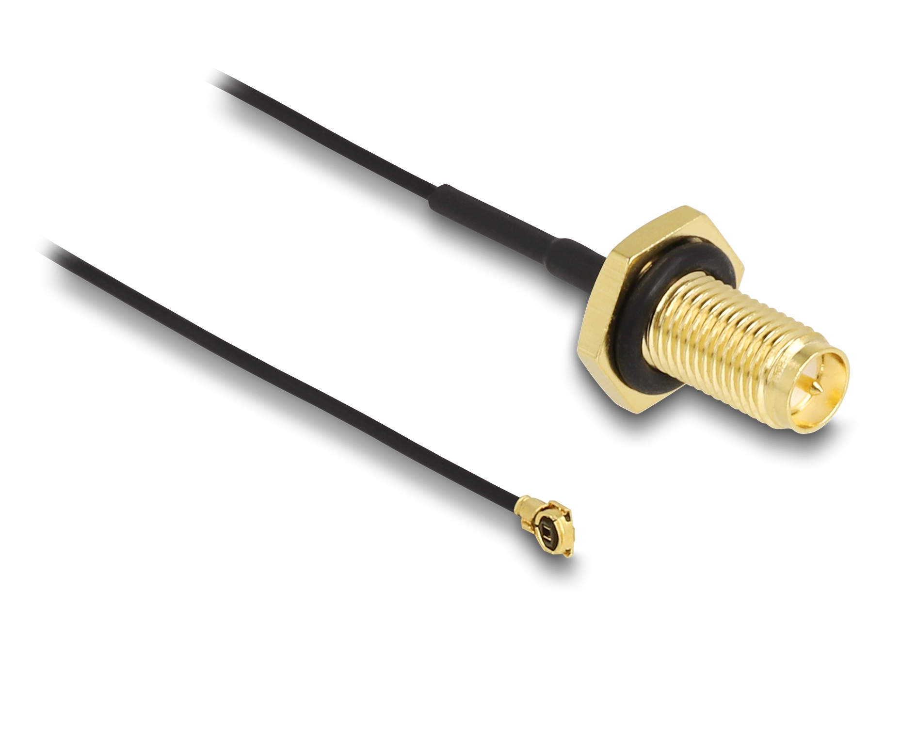 DeLOCK Antenna Cable RP-SMA jack bulkhead to I-PEX Inc., MHF I plug 1.13 35 cm thread length 10 mm splash proof