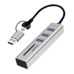LogiLink USB 3.0 Hub, 3-port, with Card Reader, USB-A+C, grey
