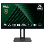 MSI Pro MP245PG 24 Inch Monitor, FHD (1920 x 1080), 100Hz, IPS, 1ms, 1x HDMI 1.4b, 1x DP 1.2a output, 1x D-Sub(VGA), Built-in Speakers, Anti-Glare, Anti-Flicker, Less Blue light, TÜV Certified, VESA, Kensington, 4-way adjustable stand, Black