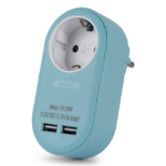 Entac Power Adapter 1 Grounded Socket and 2 USB (total 2.1A) Blue