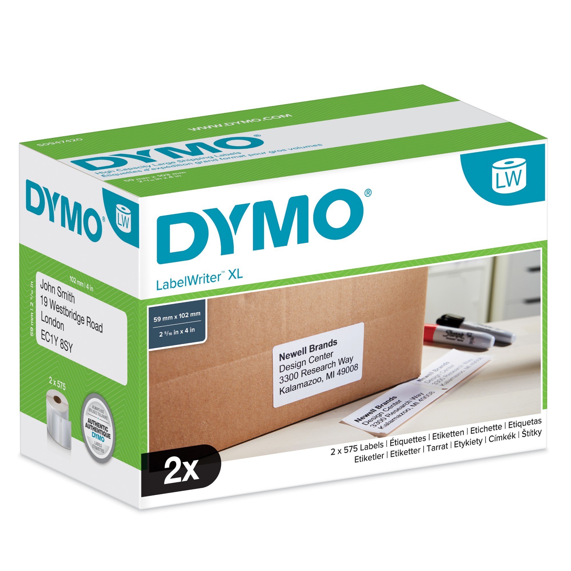 Dymo S0947420 Directlabel-Etikettes 102Mm X 59Mm 2X575 For Labelwriter