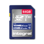 Integral 64GB SD MEMORY CARD SDXC UHS-1 U3 CL10 V30 UP TO R-100 MBS