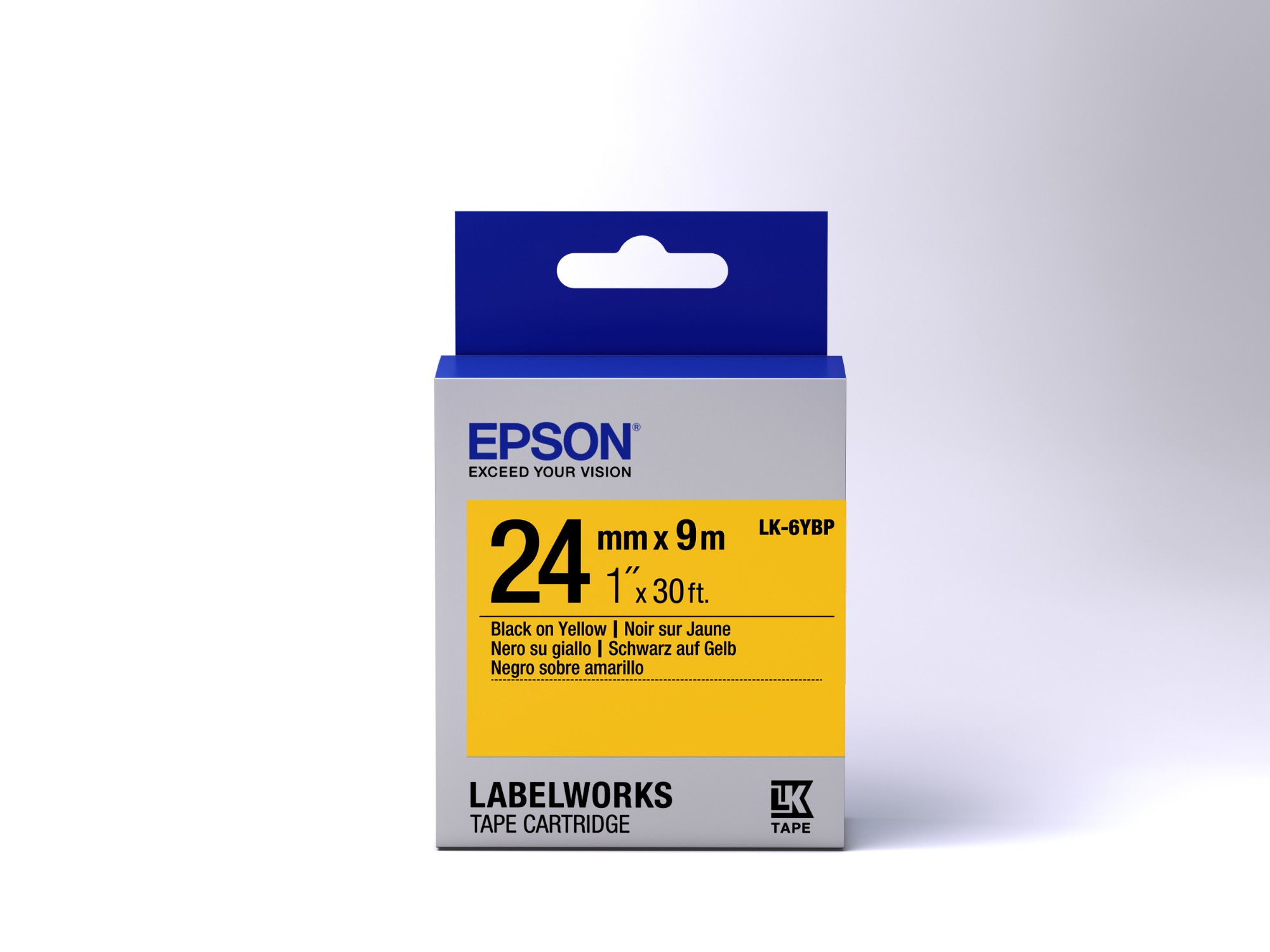 Epson etikettkassett pastell – LK-6YBP pastell svart/gul 24/9