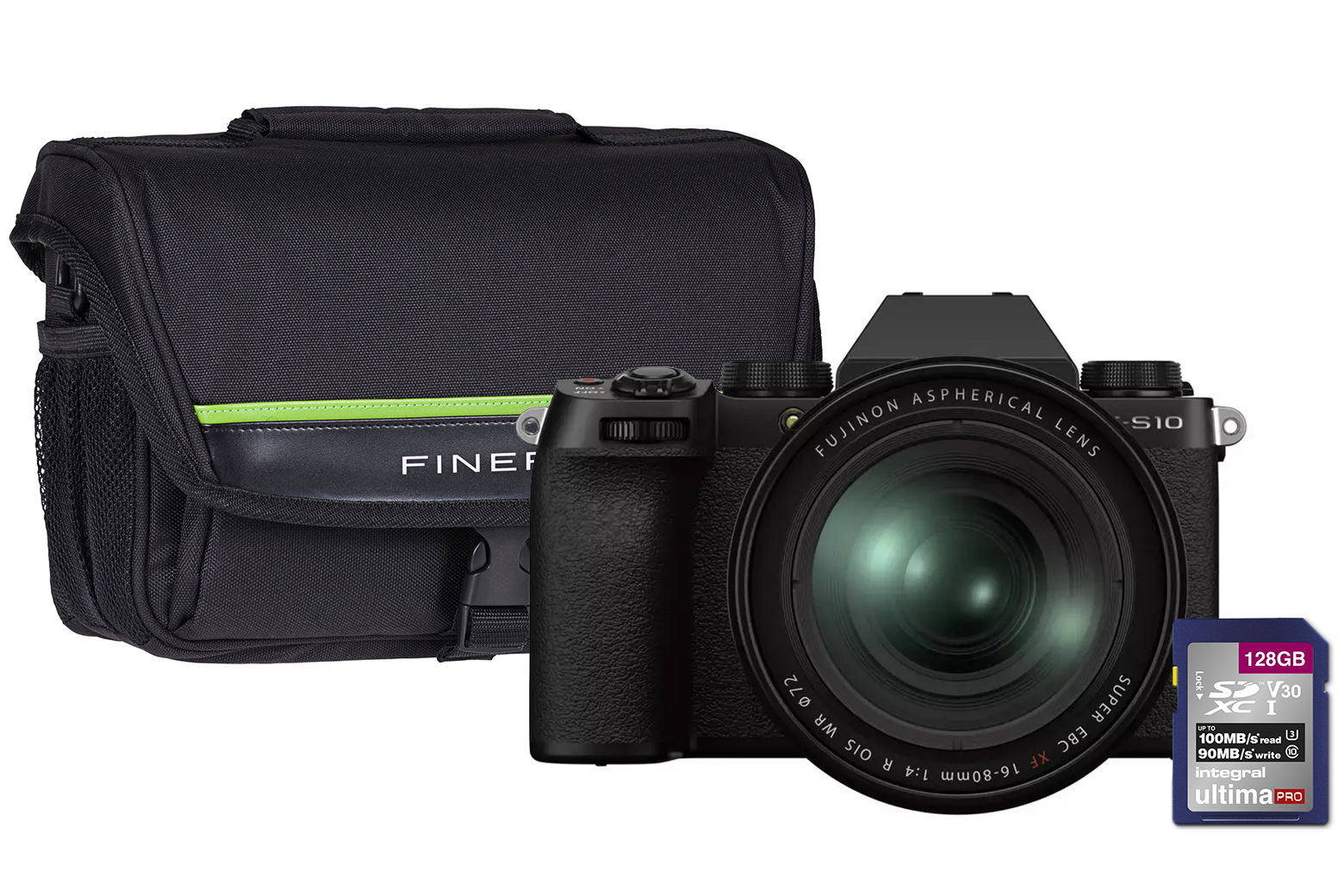 16670077+BAG+128GB FUJI X-S10 Mirrorless Camera with 16-80mm f/4-22 R OIS WR XF Lens, 128GB SD Card & Case - Black