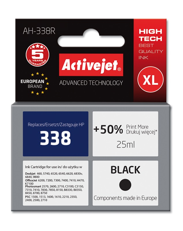 Activejet AH-338R ink (replacement for HP 338 C8765EE; Premium; 25 ml; black)
