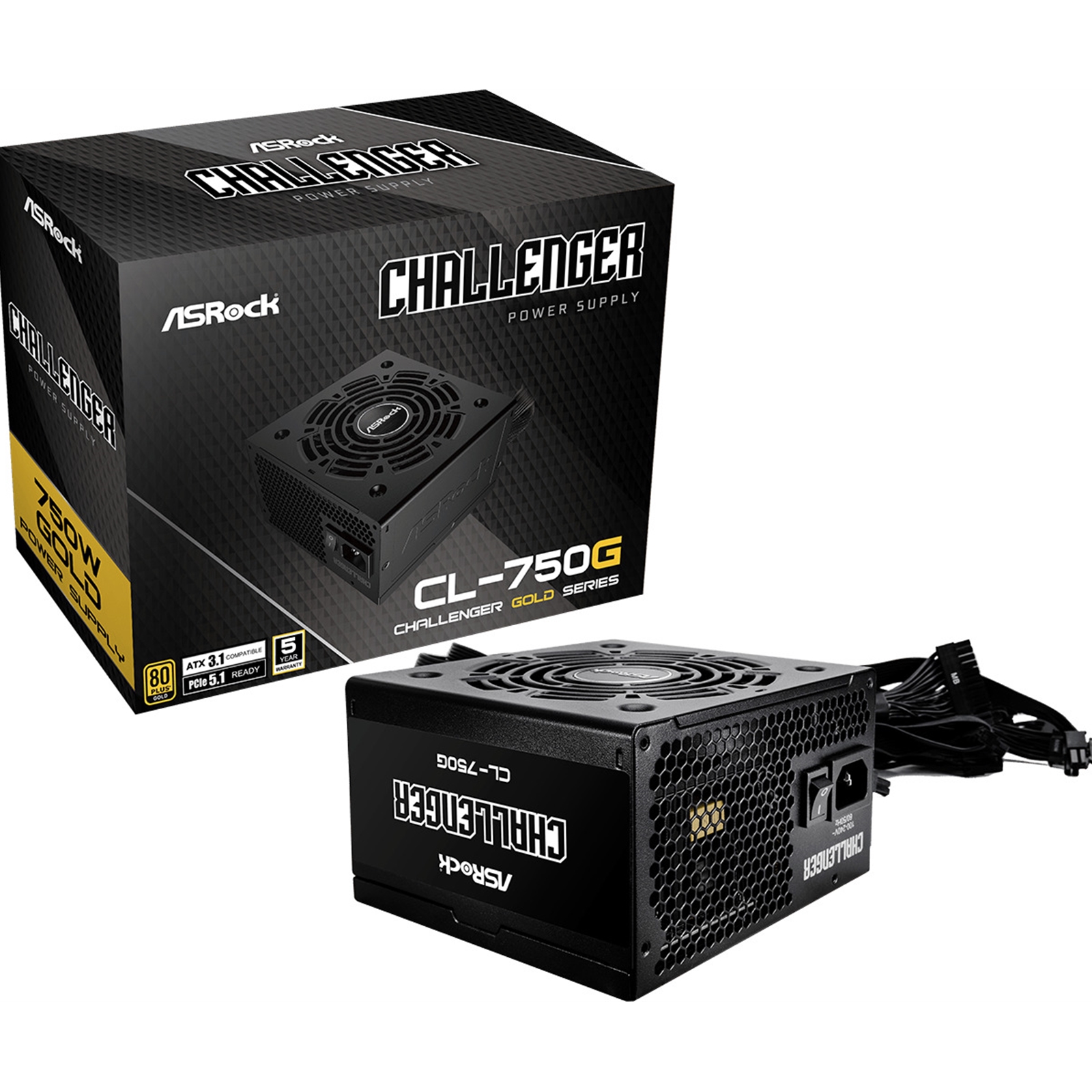 Asrock Gold Cl-750G 750W Atx Power Supply Unit. 80 Plus Certified. 120