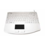 Accuratus Accumed KYBNA-SIL540CV2W; slimline fully sealed white USB keyboard with integrated hi-res touchpad. Made up of a durable Silicone body with NanoArmour 2 layer antibacterial protection impregnated into the silicone and coated on the surface. IP 6