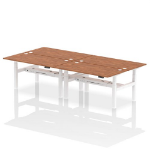 Dynamic Air Back-to-Back W1600 x D800mm Height Adjustable Sit Stand 4 Person Bench Desk With Cable Ports Walnut Finish White Frame - HA02410 DD