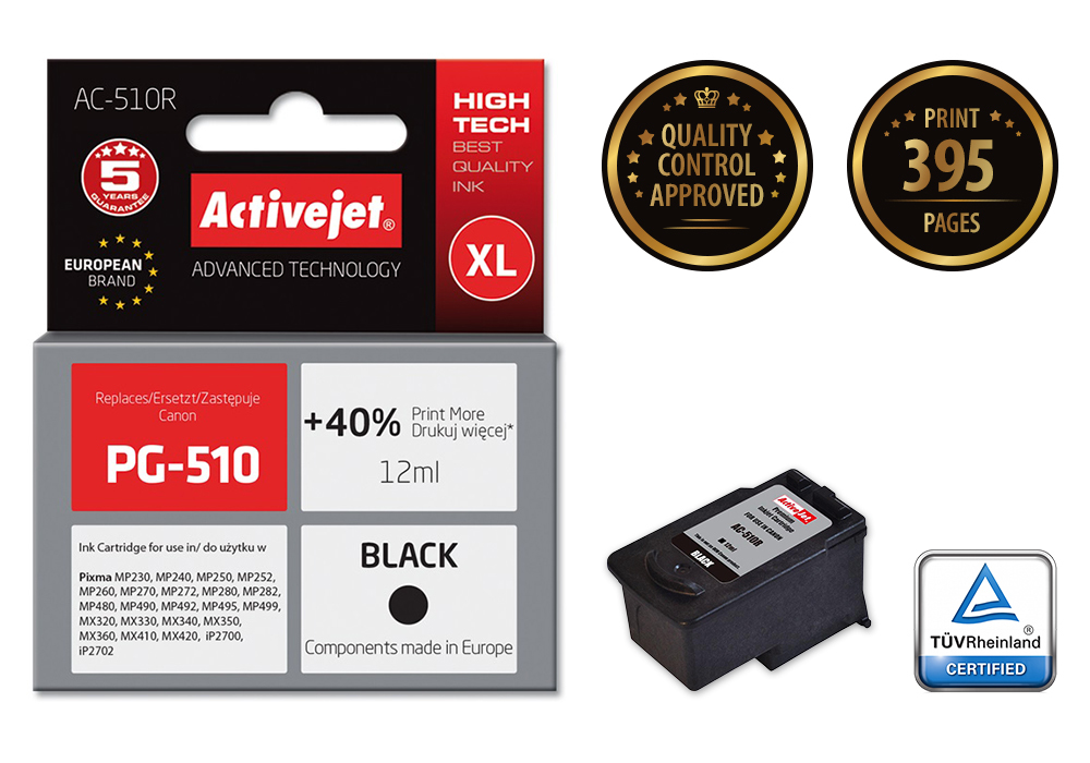 Activejet AC-510R ink (replacement for Canon PG-510; Premium; 12 ml; black)