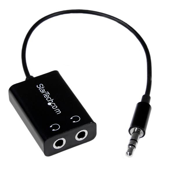 Image of StarTech.com Black Slim Mini Jack Headphone Splitter Cable Adapter...