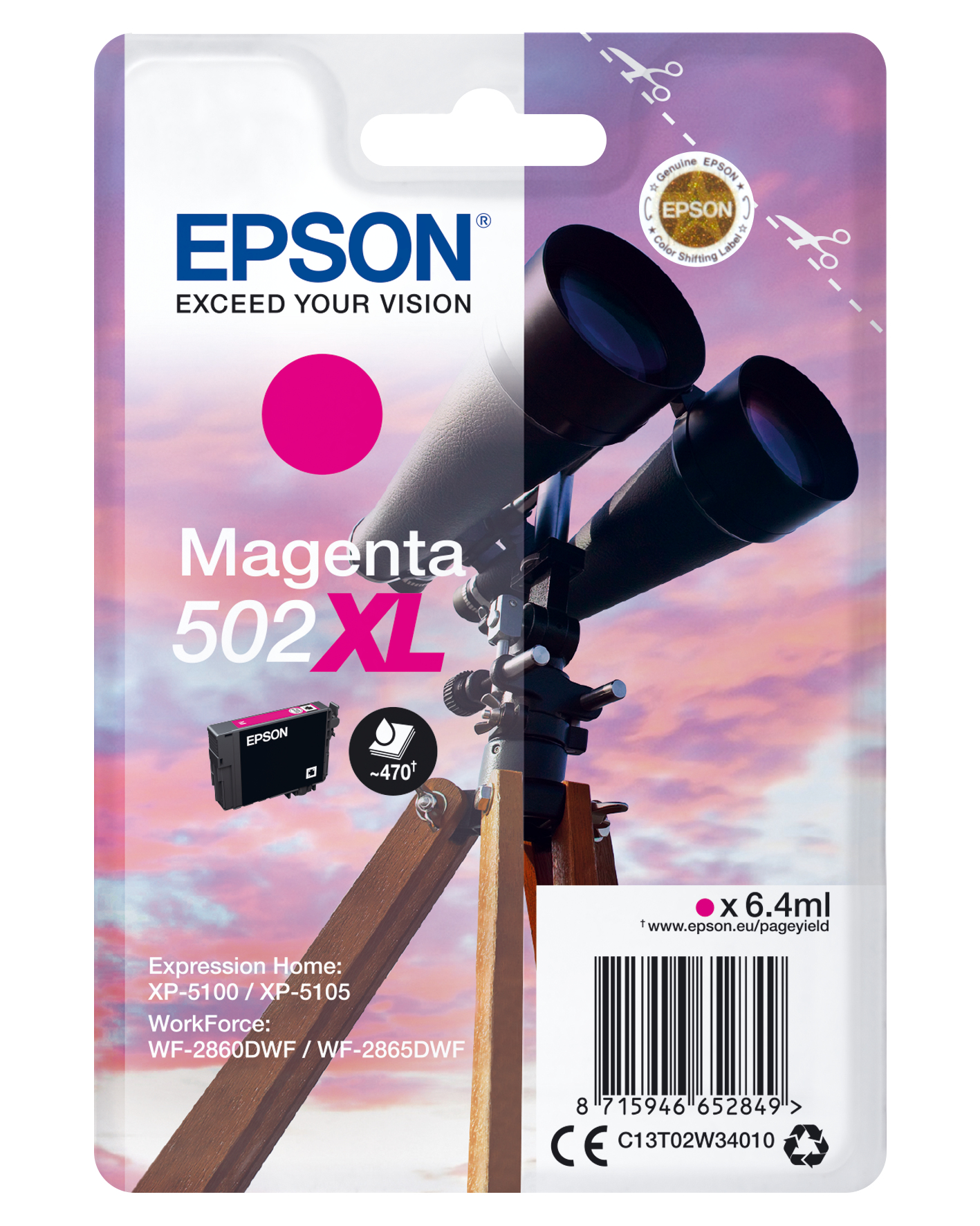 Image of Epson C13T02W34010/502XL Ink cartridge magenta high-capacity, 470...