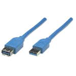 Manhattan USB-A to USB-A Extension Cable, 2m, Male to Female, Blue, 5 Gbps (USB 3.2 Gen1 aka USB 3.0), Equivalent to USB3SEXT2MBK (except colour), SuperSpeed USB, Lifetime Warranty, Polybag