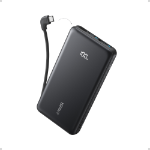 Anker Zolo Power Bank, 10,000mAh Portable Charger 22.5W Output with Built-in USB-C Cable, Black