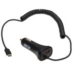Tripp Lite U280-C02-30W-C6 Dual-Port USB Car Charger with 30W Charging - USB-C (18W) QC 3.0, USB-A (12W), Coiled 6 ft. (1.83 m) USB-C Cable, Black