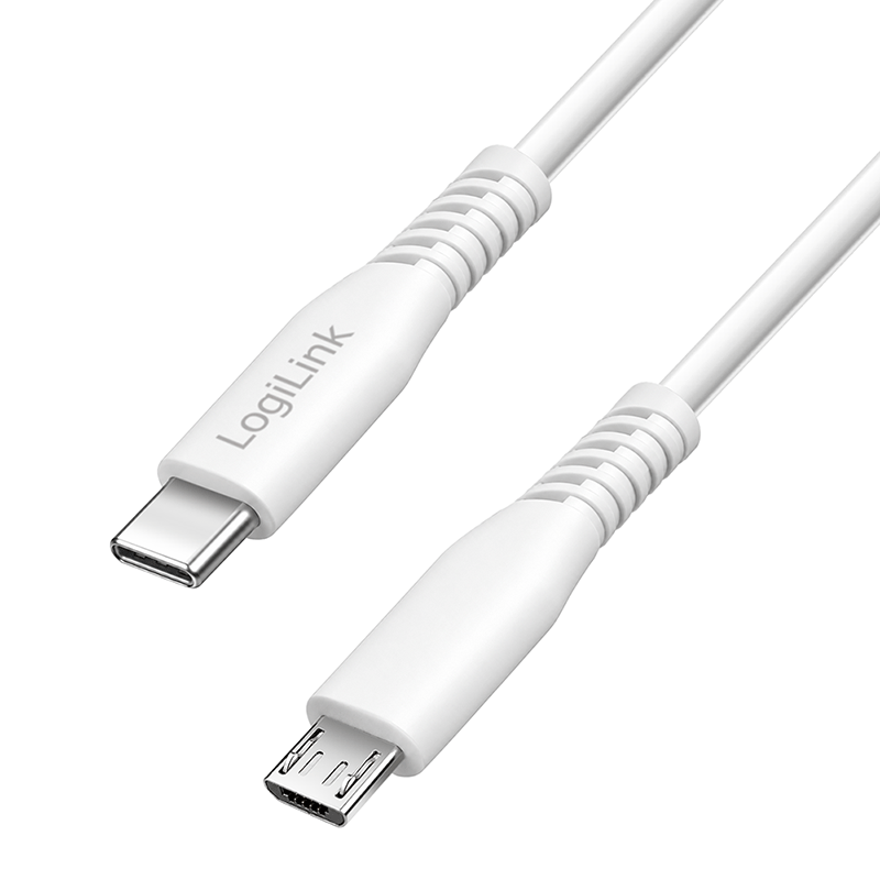LogiLink USB 2.0 Type-C cable, C/M to micro USB/M, 480 Mbps, 12W, white, 0.3 m