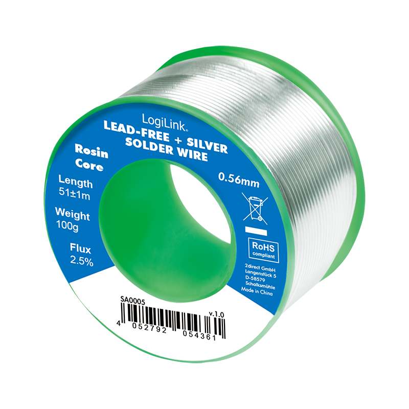 LogiLink Soldering wire, lead free+ silver, 0,56mm 100g