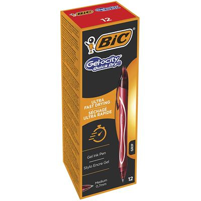 Image of BIC Gel-ocity Quick Dry Red Clip-on retractable ballpoint pen...