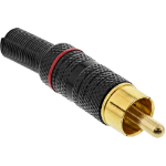 InLine RCA metal male plug for soldering, black, red ring, for 6mm cable