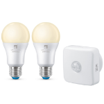 4lite WiZ Connected A60 Warm White WiFi LED Smart Bulb - E27 Large Screw - Pack of 2 + Sensor