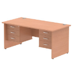 Dynamic Impulse W1600 x D800 x H730mm Straight Office Desk Panel End Leg With 2 x 3 Drawer Double Fixed Pedestal Beech Finish - MI001747 DD