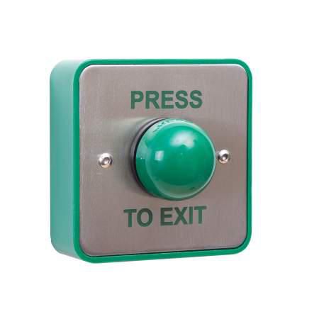 Surface Stainless Steel  'Press To Exit' Large Green  Dome Button without Collar thumbnail