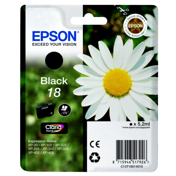 Epson C13T18014012 (18) Ink cartridge black, 175 pages, 5ml Epson C13T18014012 (18) Ink cartridge black, 175 pages, 5ml