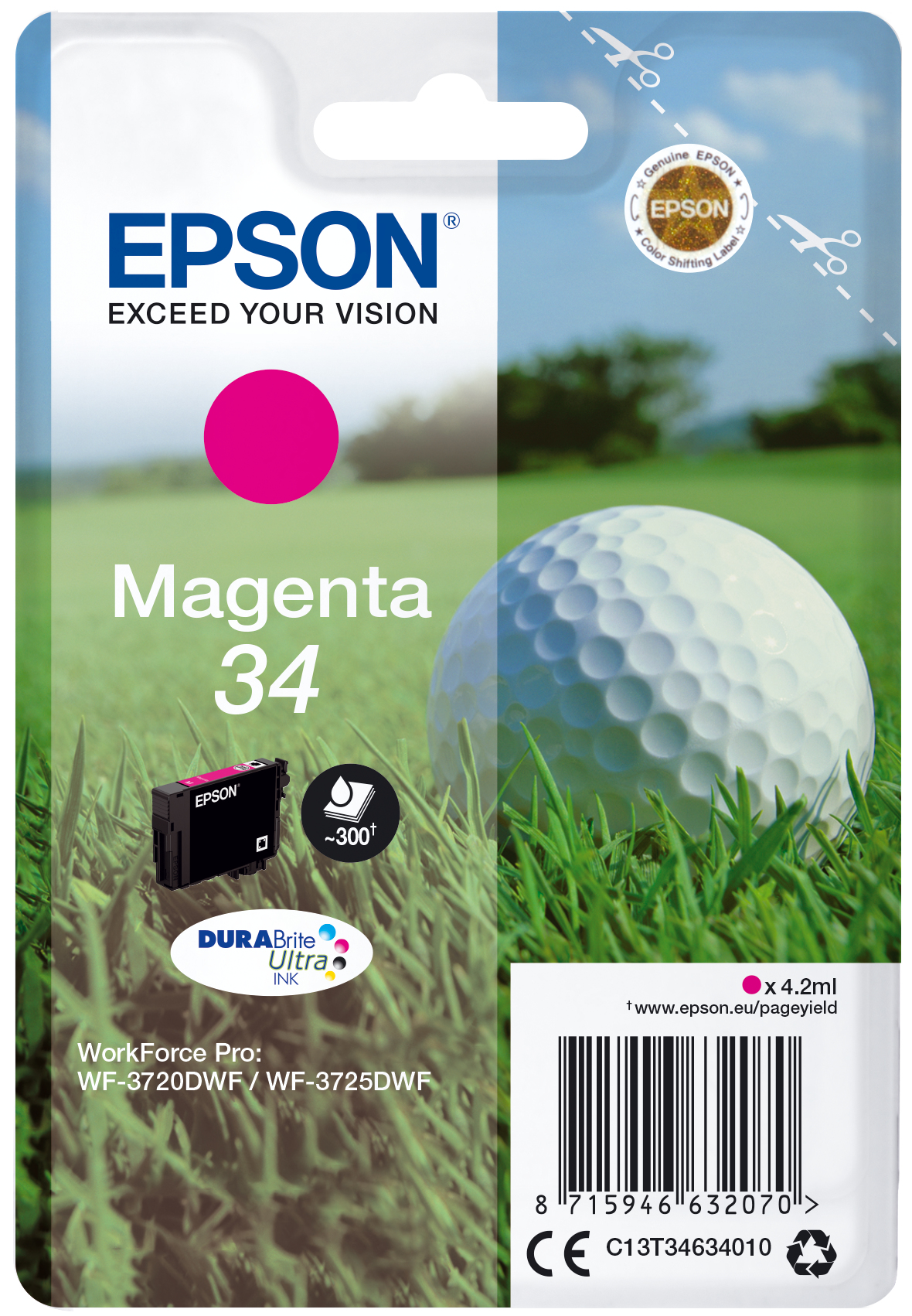 Image of Epson C13T34634010/34 Ink cartridge magenta, 300 pages 4,2ml for...