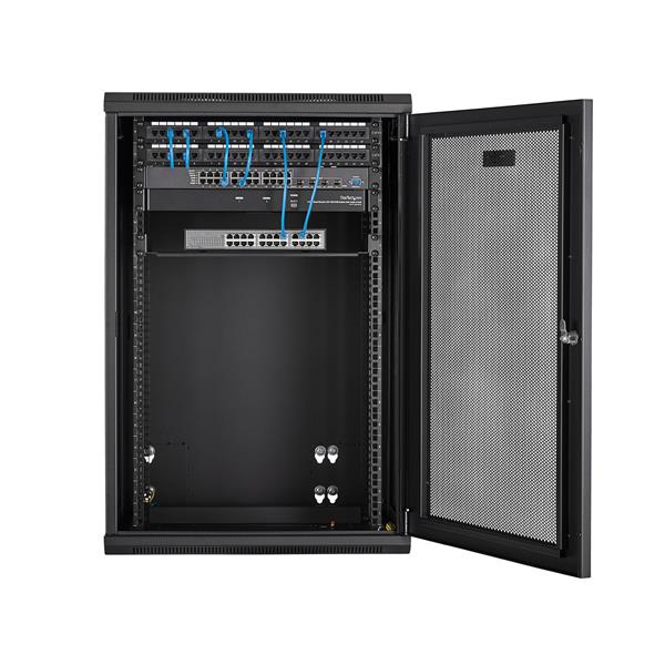 StarTech.com 18U 19&quot; Wall Mount Network Cabinet - 16&quot; Deep Hinged Locking IT Network Switch Depth Enclosure - Assembled Vented Computer Equipment Data Rack w/Shelf &amp; Flexible Side Panels