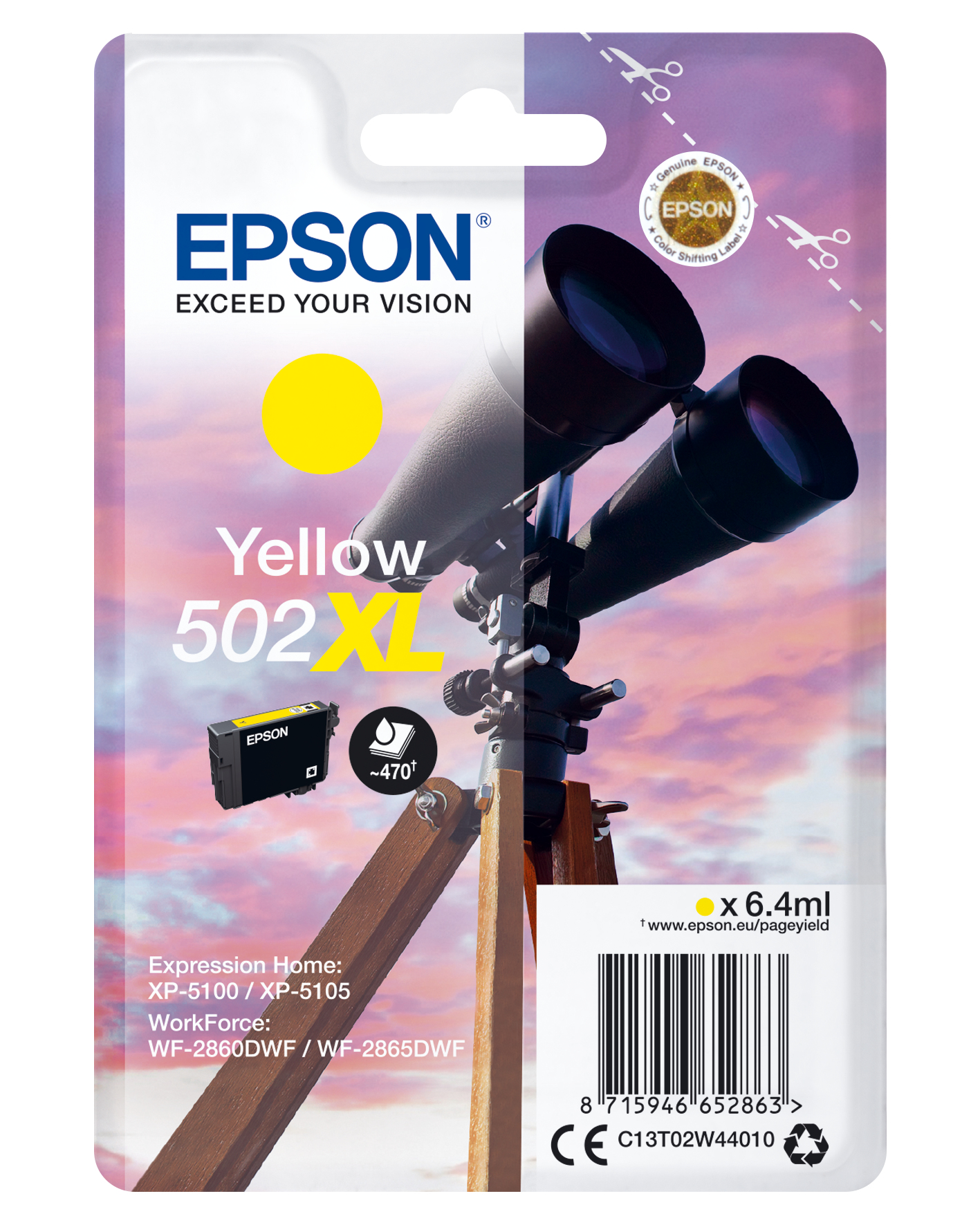 Image of Epson C13T02W44010/502XL Ink cartridge yellow high-capacity, 470...