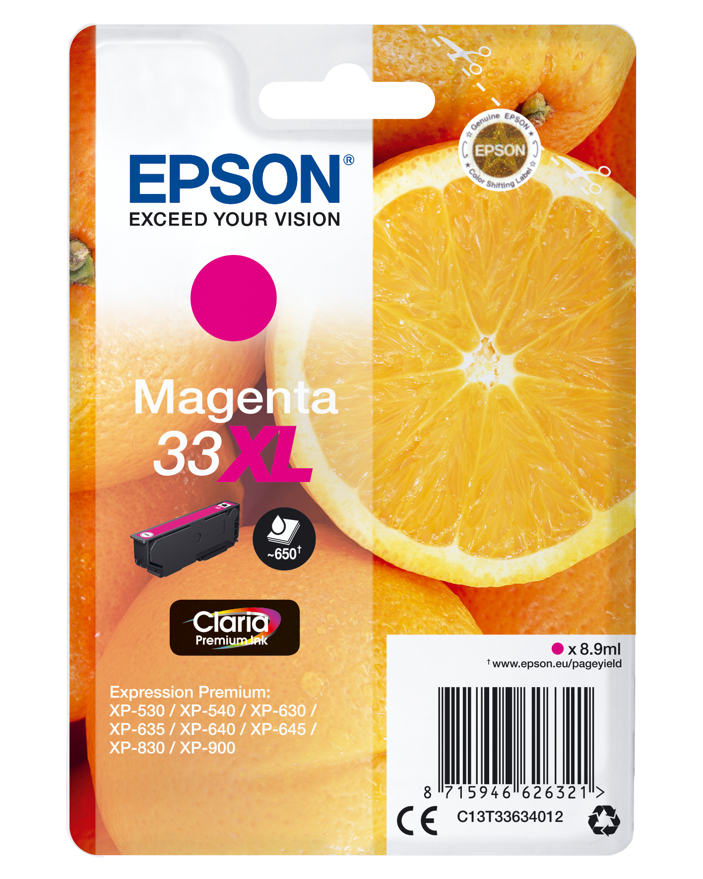 Image of Epson C13T33634012/33XL Ink cartridge magenta high-capacity, 650...