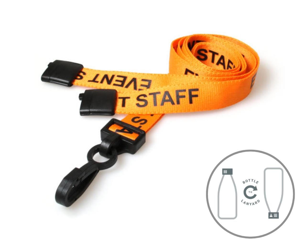Image of Digital ID 15mm Recycled Orange Event Staff Lanyards with Plastic...